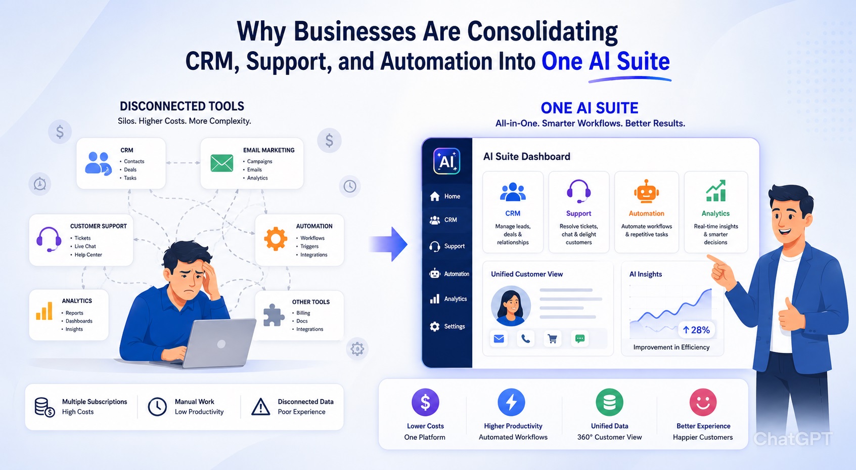 Why Businesses Are Consolidating CRM, Support & Automation Into One AI Suite
